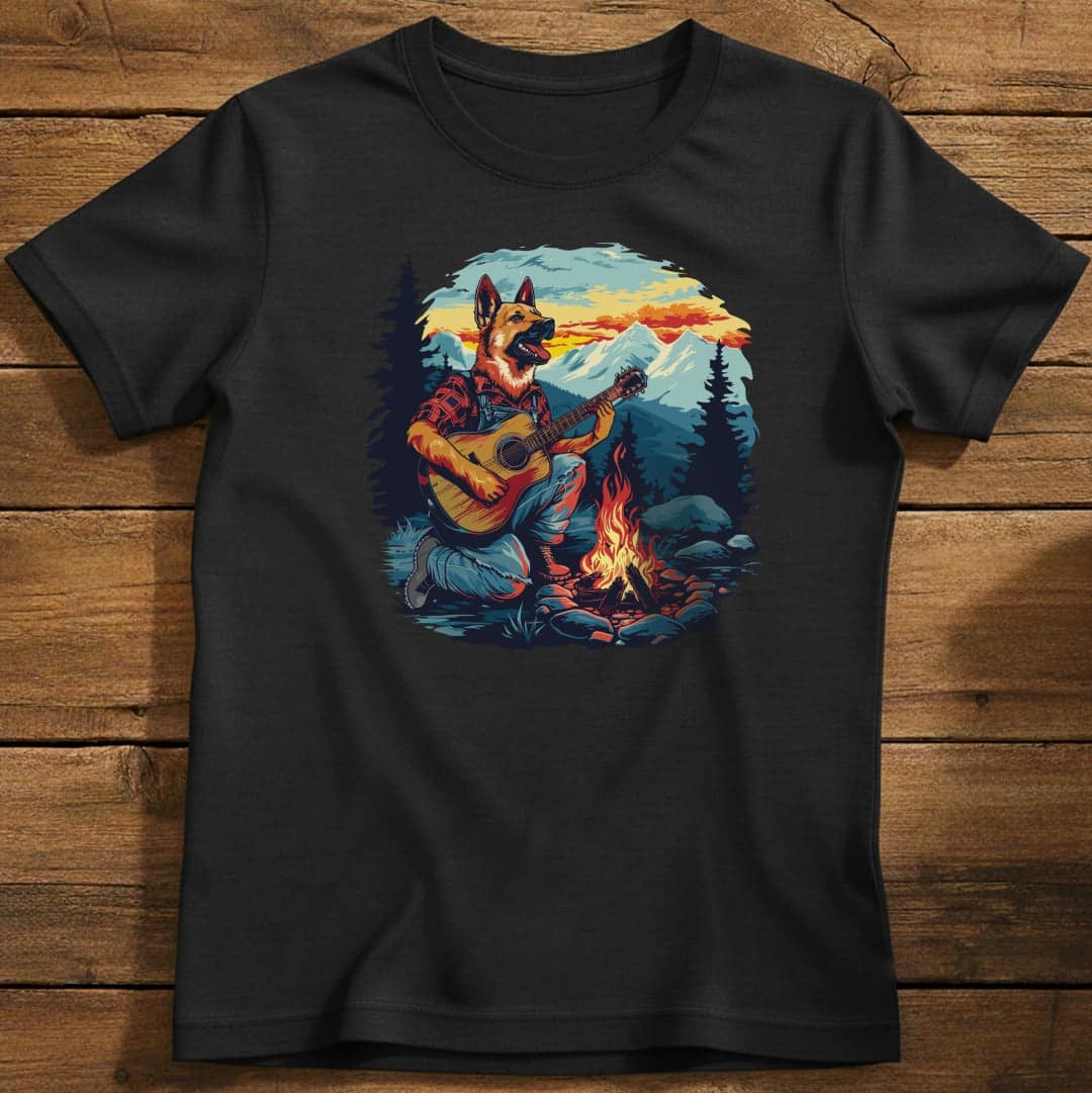 German Shepherd Mountain Jam T-Shirt In Black / S Lightweight adventure tee for outdoor lovers Perfect for hiking camping or road trips Made from soft breathable cotton for all-day comfort Ideal for nature lovers and adventurers FAYO Threads outdoor apparel remember Fun Awaits You Outside