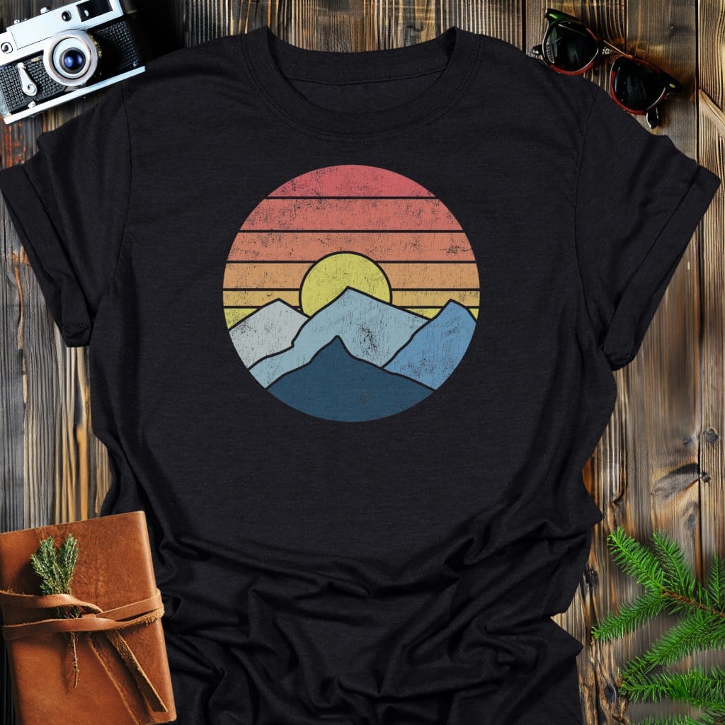 Retro Peaks T-Shirt In Black / S Lightweight adventure tee for outdoor lovers Perfect for hiking camping or road trips Made from soft breathable cotton for all-day comfort Ideal for nature lovers and adventurers FAYO Threads outdoor apparel remember Fun Awaits You Outside