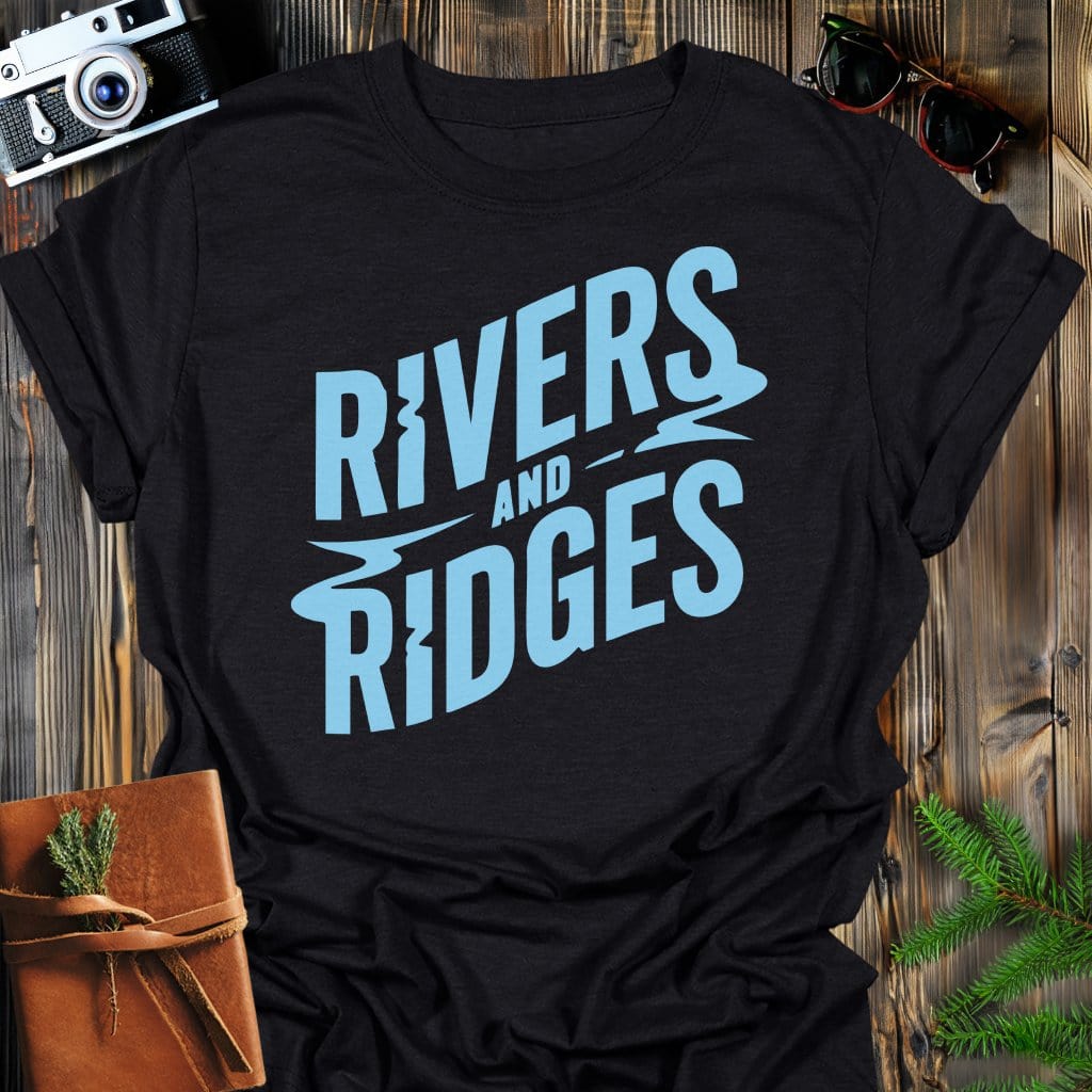 Rivers And Ridges T-Shirt In Black / S Lightweight adventure tee for outdoor lovers Perfect for hiking camping or road trips Made from soft breathable cotton for all-day comfort Ideal for nature lovers and adventurers FAYO Threads outdoor apparel remember Fun Awaits You Outside