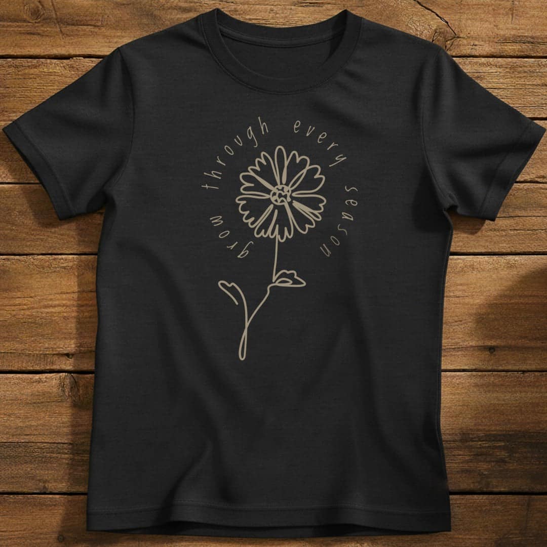 Seasonal Growth T-Shirt In Black / S Lightweight adventure tee for outdoor lovers Perfect for hiking camping or road trips Made from soft breathable cotton for all-day comfort Ideal for nature lovers and adventurers FAYO Threads outdoor apparel remember Fun Awaits You Outside