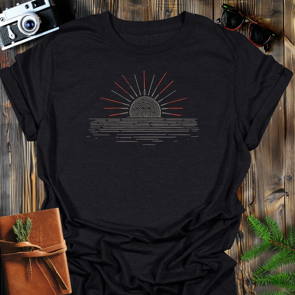 Solar Horizon T-Shirt In Black / S Lightweight adventure tee for outdoor lovers Perfect for hiking camping or road trips Made from soft breathable cotton for all-day comfort Ideal for nature lovers and adventurers FAYO Threads outdoor apparel remember Fun Awaits You Outside