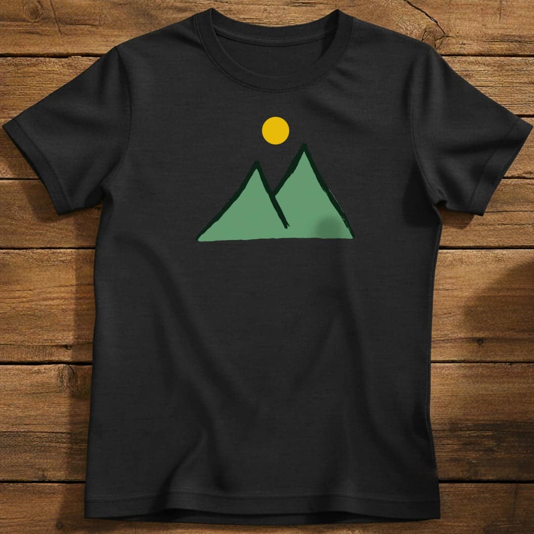 Sunny Peaks T-Shirt In Black / S Lightweight adventure tee for outdoor lovers Perfect for hiking camping or road trips Made from soft breathable cotton for all-day comfort Ideal for nature lovers and adventurers FAYO Threads outdoor apparel remember Fun Awaits You Outside