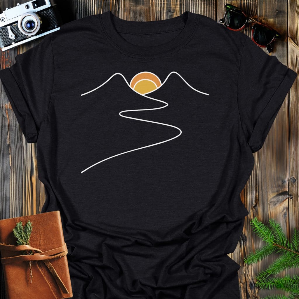 Sunset Path T-Shirt In Black / S Lightweight adventure tee for outdoor lovers Perfect for hiking camping or road trips Made from soft breathable cotton for all-day comfort Ideal for nature lovers and adventurers FAYO Threads outdoor apparel remember Fun Awaits You Outside
