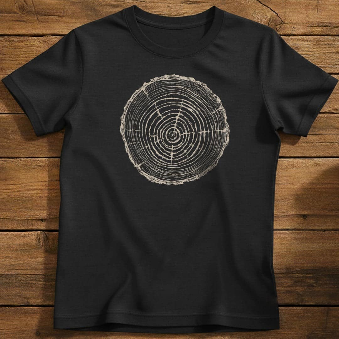 Tree Rings T-Shirt In Black / S Lightweight adventure tee for outdoor lovers Perfect for hiking camping or road trips Made from soft breathable cotton for all-day comfort Ideal for nature lovers and adventurers FAYO Threads outdoor apparel remember Fun Awaits You Outside
