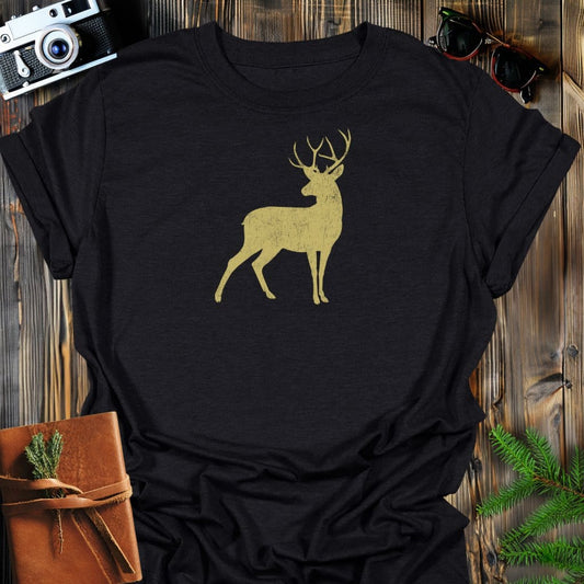 Vintage Golden Buck T-Shirt In Black / S Lightweight adventure tee for outdoor lovers Perfect for hiking camping or road trips Made from soft breathable cotton for all-day comfort Ideal for nature lovers and adventurers FAYO Threads outdoor apparel remember Fun Awaits You Outside