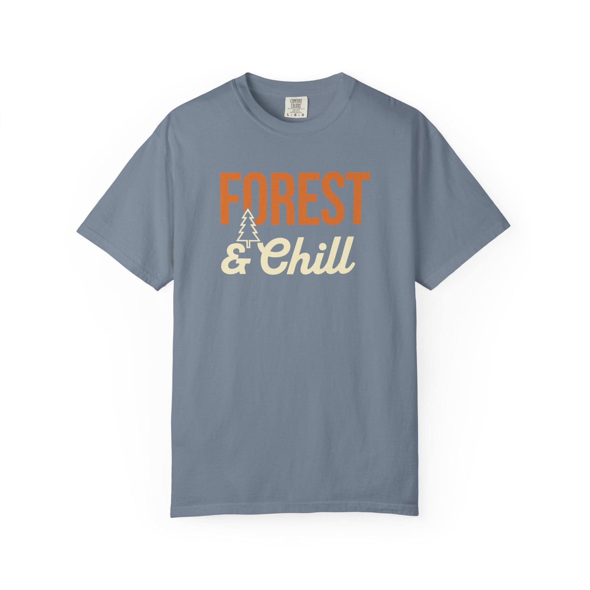 Forest & Chill T-Shirt In Blue Jean / S Lightweight adventure tee for outdoor lovers Perfect for hiking camping or road trips Made from soft breathable cotton for all-day comfort Ideal for nature lovers and adventurers FAYO Threads outdoor apparel remember Fun Awaits You Outside
