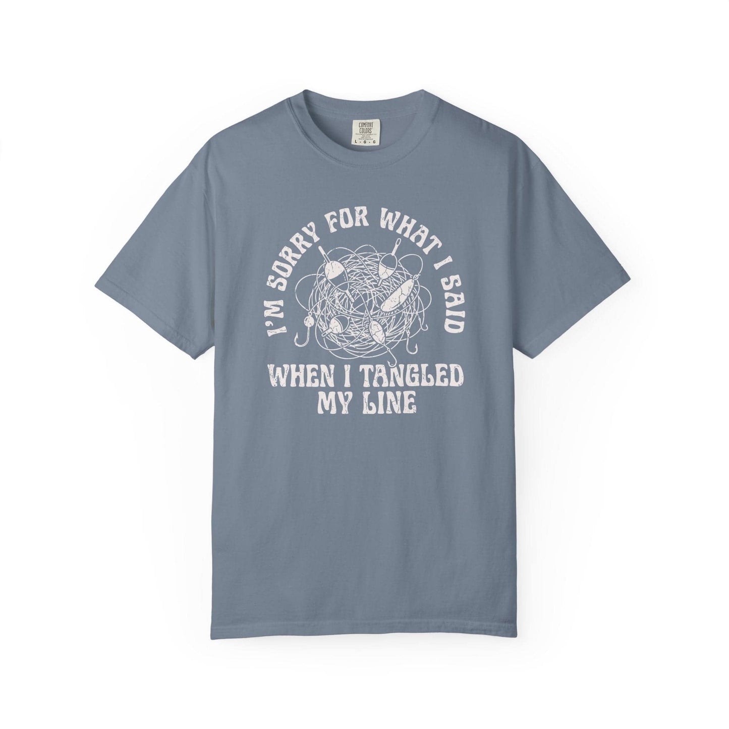 Sorry What I Said Line Tangled T-Shirt In Blue Jean / S Lightweight adventure tee for outdoor lovers Perfect for hiking camping or road trips Made from soft breathable cotton for all-day comfort Ideal for nature lovers and adventurers FAYO Threads outdoor apparel remember Fun Awaits You Outside