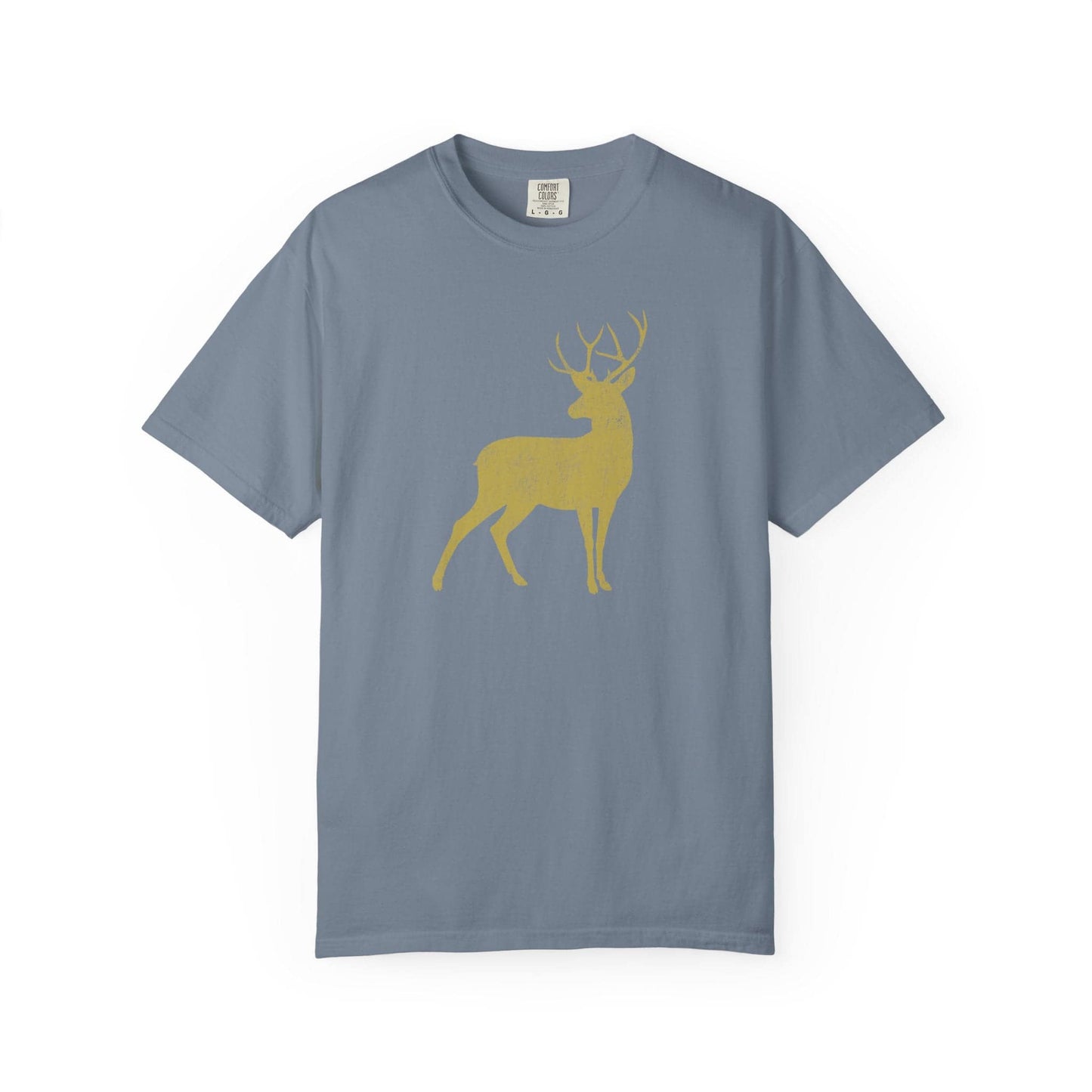 Vintage Golden Buck T-Shirt In Blue Jean / S Lightweight adventure tee for outdoor lovers Perfect for hiking camping or road trips Made from soft breathable cotton for all-day comfort Ideal for nature lovers and adventurers FAYO Threads outdoor apparel remember Fun Awaits You Outside