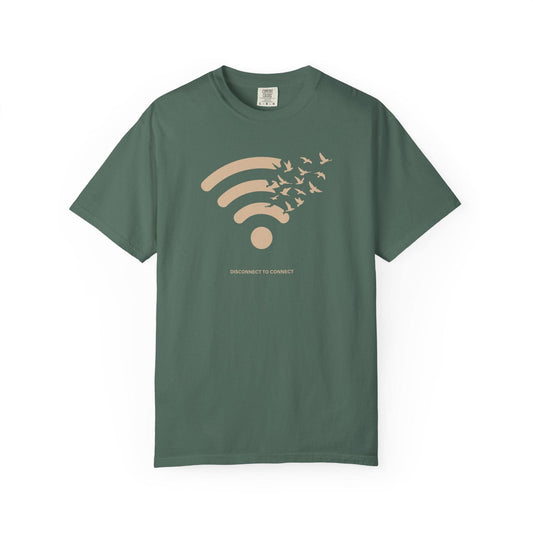 Disconnect to Connect T-Shirt In Blue Spruce / S Lightweight adventure tee for outdoor lovers Perfect for hiking camping or road trips Made from soft breathable cotton for all-day comfort Ideal for nature lovers and adventurers FAYO Threads outdoor apparel remember Fun Awaits You Outside