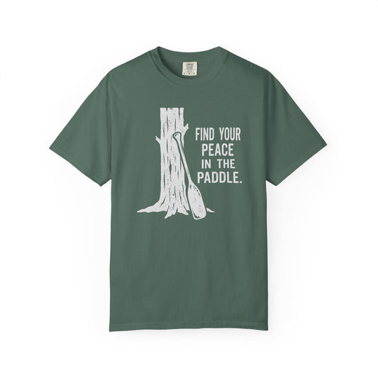 Find Peace in the Paddle T-Shirt In Blue Spruce / S Lightweight adventure tee for outdoor lovers Perfect for hiking camping or road trips Made from soft breathable cotton for all-day comfort Ideal for nature lovers and adventurers FAYO Threads outdoor apparel remember Fun Awaits You Outside