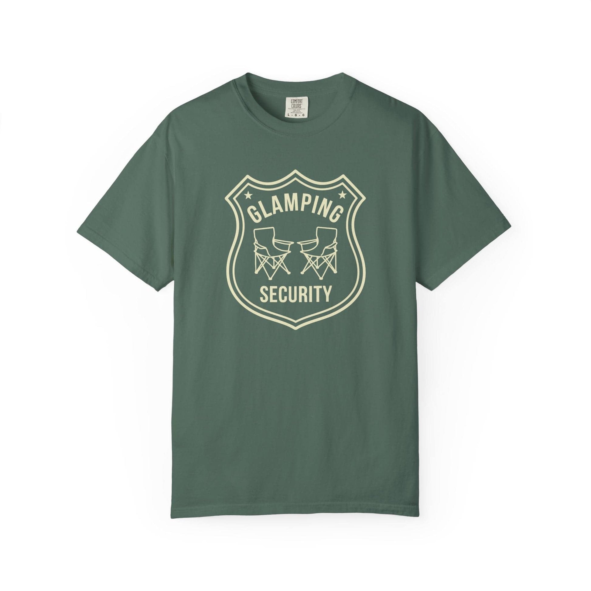 Glamping Security T-Shirt In Blue Spruce / S Lightweight adventure tee for outdoor lovers Perfect for hiking camping or road trips Made from soft breathable cotton for all-day comfort Ideal for nature lovers and adventurers FAYO Threads outdoor apparel remember Fun Awaits You Outside