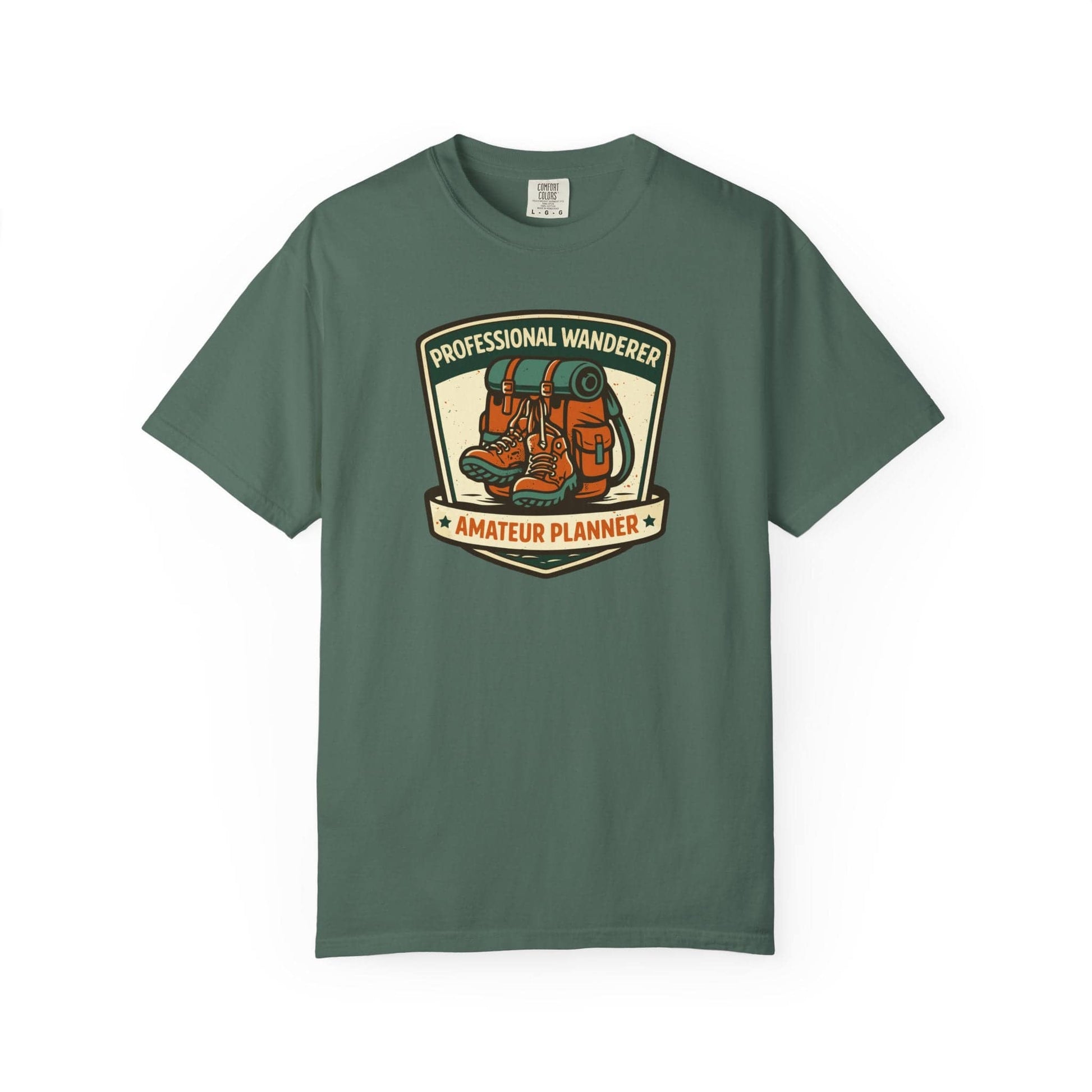 Professional Wanderer Amateur Planner T-Shirt In Blue Spruce / S Lightweight adventure tee for outdoor lovers Perfect for hiking camping or road trips Made from soft breathable cotton for all-day comfort Ideal for nature lovers and adventurers FAYO Threads outdoor apparel remember Fun Awaits You Outside