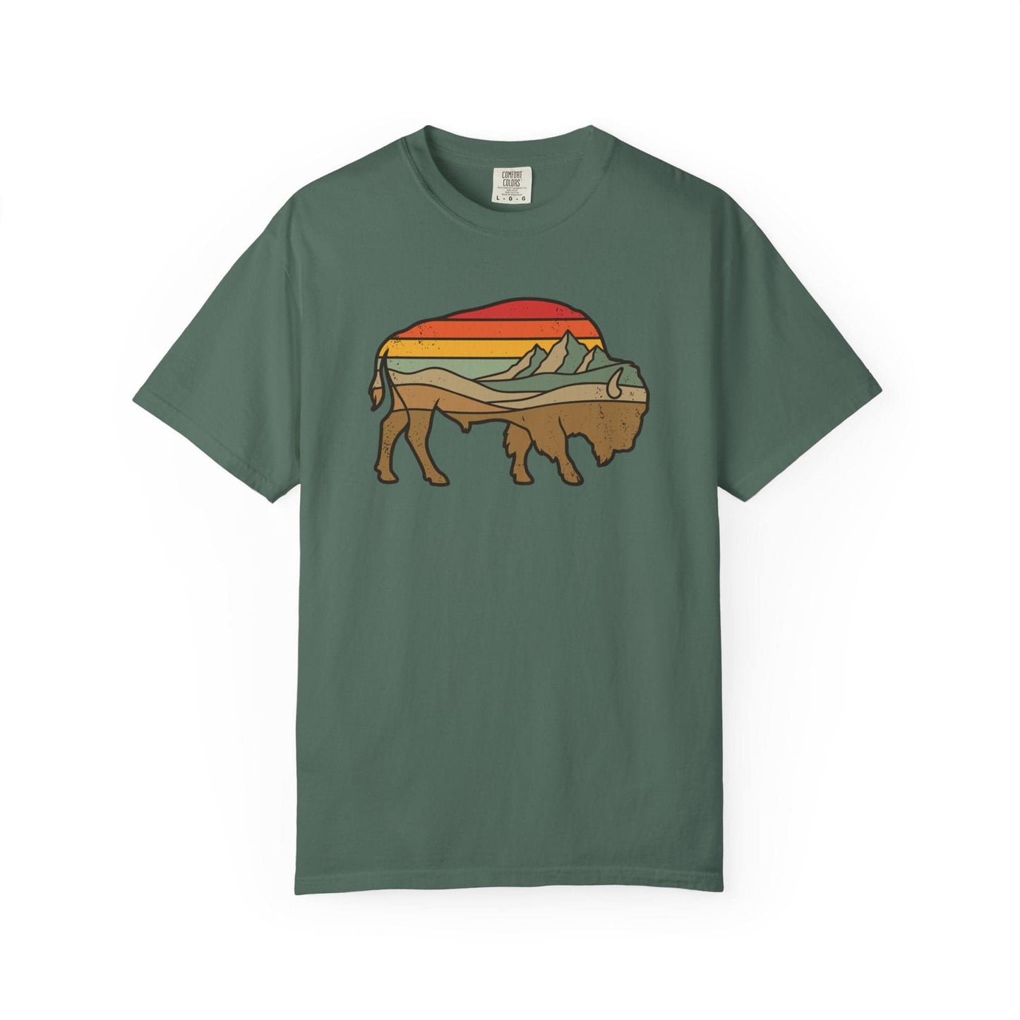 Retro Buffalo T-Shirt In Blue Spruce / S Lightweight adventure tee for outdoor lovers Perfect for hiking camping or road trips Made from soft breathable cotton for all-day comfort Ideal for nature lovers and adventurers FAYO Threads outdoor apparel remember Fun Awaits You Outside