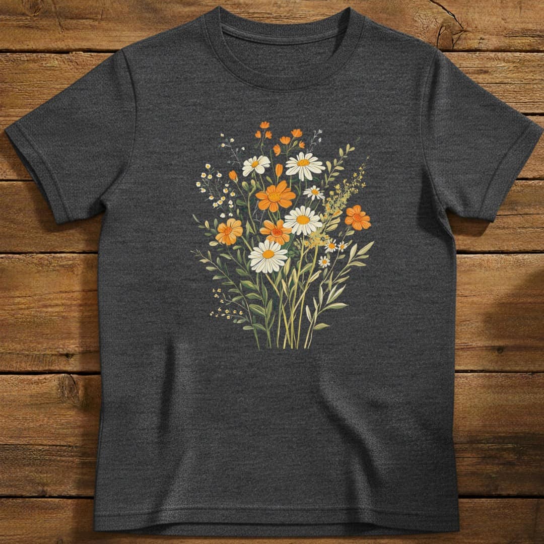 Daisy Dreams T-Shirt In Dark Heather / S Lightweight adventure tee for outdoor lovers Perfect for hiking camping or road trips Made from soft breathable cotton for all-day comfort Ideal for nature lovers and adventurers FAYO Threads outdoor apparel remember Fun Awaits You Outside