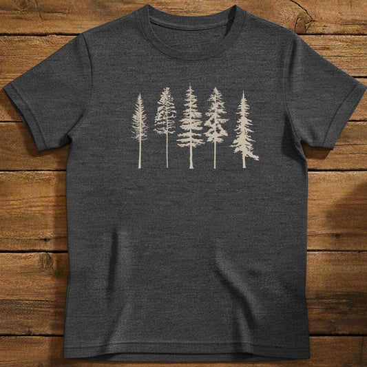 Forest Line T-Shirt In Dark Heather / S Lightweight adventure tee for outdoor lovers Perfect for hiking camping or road trips Made from soft breathable cotton for all-day comfort Ideal for nature lovers and adventurers FAYO Threads outdoor apparel remember Fun Awaits You Outside
