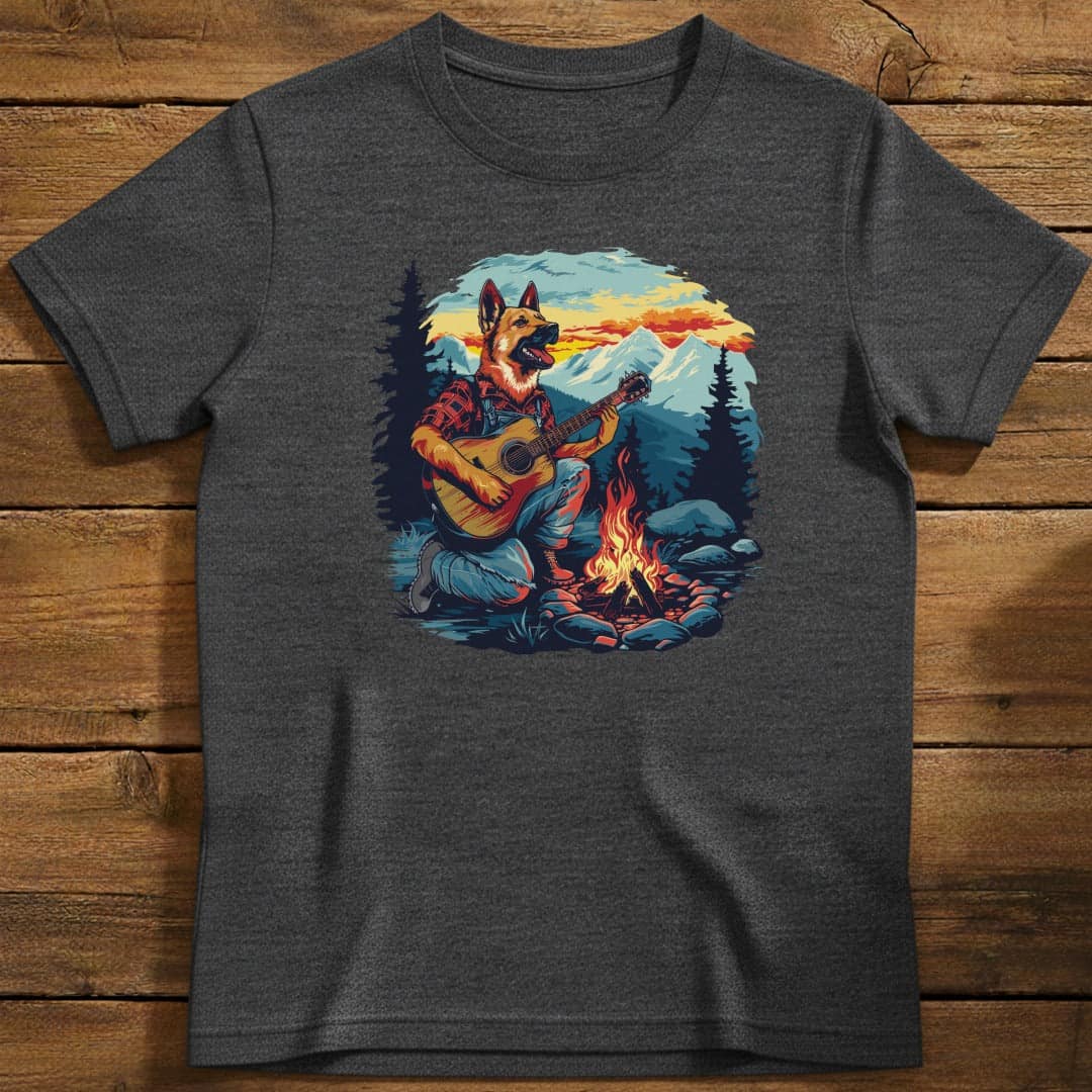 German Shepherd Mountain Jam T-Shirt In Dark Heather / S Lightweight adventure tee for outdoor lovers Perfect for hiking camping or road trips Made from soft breathable cotton for all-day comfort Ideal for nature lovers and adventurers FAYO Threads outdoor apparel remember Fun Awaits You Outside