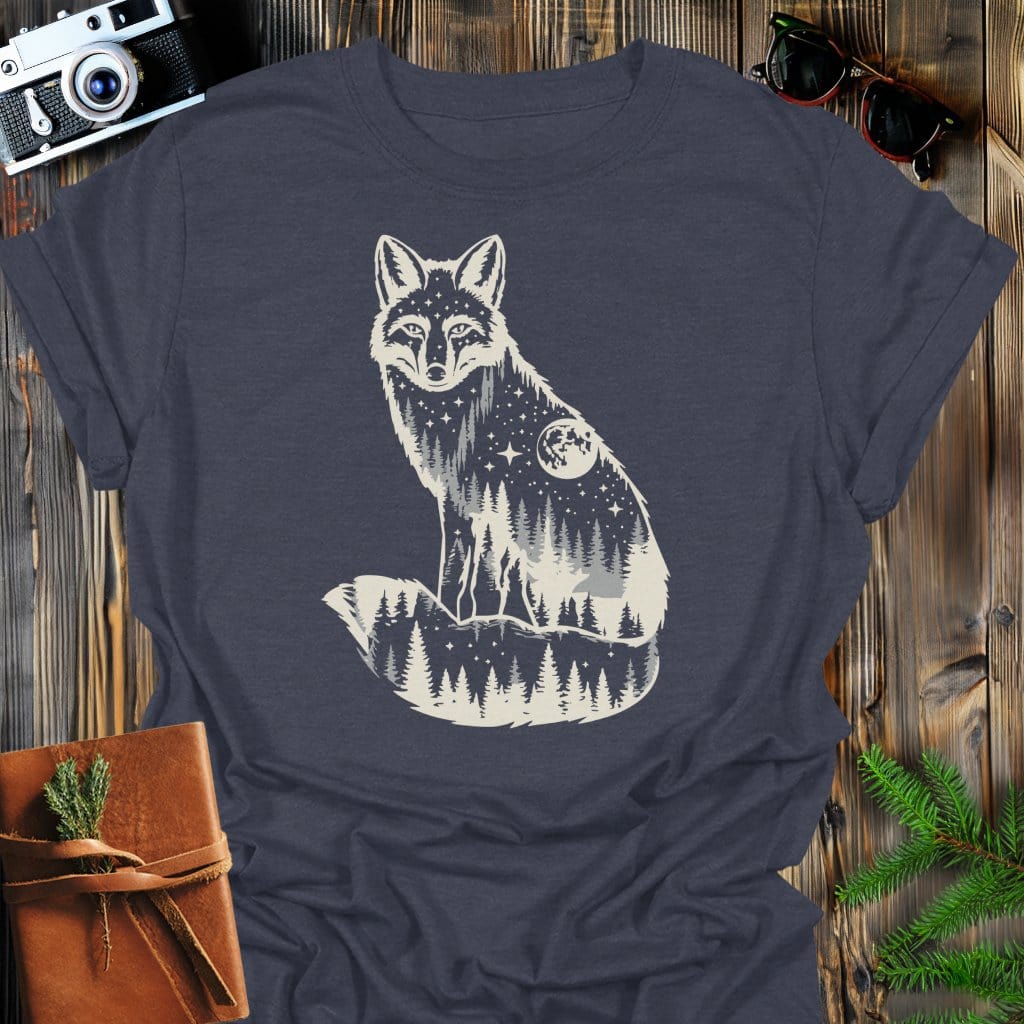 Moonlit Fox T-Shirt In Dark Heather / S Lightweight adventure tee for outdoor lovers Perfect for hiking camping or road trips Made from soft breathable cotton for all-day comfort Ideal for nature lovers and adventurers FAYO Threads outdoor apparel remember Fun Awaits You Outside