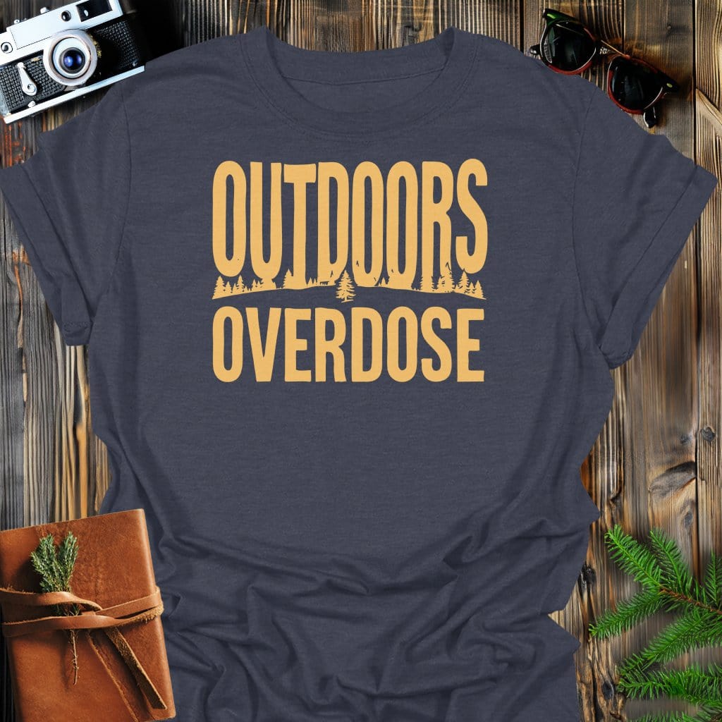 Outdoors Overdose T-Shirt In Dark Heather / S Lightweight adventure tee for outdoor lovers Perfect for hiking camping or road trips Made from soft breathable cotton for all-day comfort Ideal for nature lovers and adventurers FAYO Threads outdoor apparel remember Fun Awaits You Outside