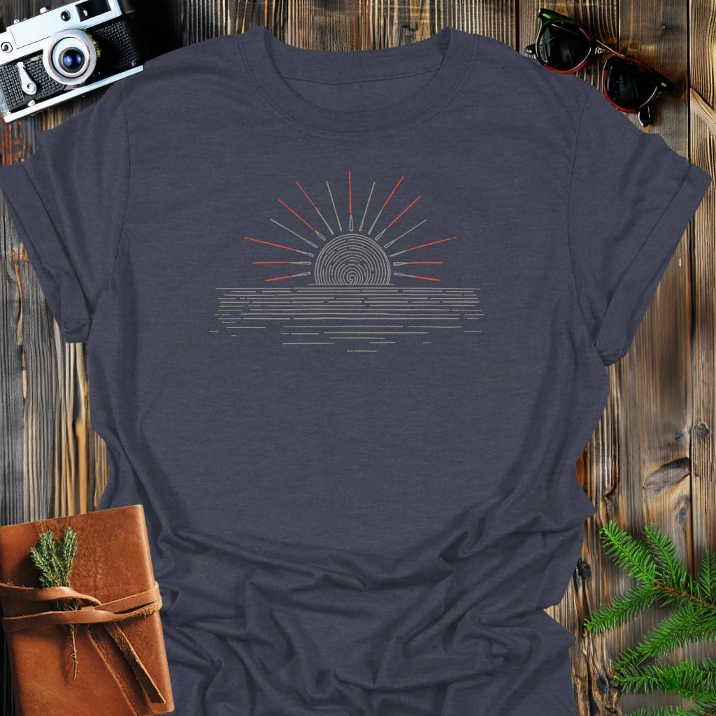 Solar Horizon T-Shirt In Dark Heather / S Lightweight adventure tee for outdoor lovers Perfect for hiking camping or road trips Made from soft breathable cotton for all-day comfort Ideal for nature lovers and adventurers FAYO Threads outdoor apparel remember Fun Awaits You Outside