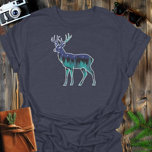 Starlit Stag T-Shirt In Dark Heather / S Lightweight adventure tee for outdoor lovers Perfect for hiking camping or road trips Made from soft breathable cotton for all-day comfort Ideal for nature lovers and adventurers FAYO Threads outdoor apparel remember Fun Awaits You Outside