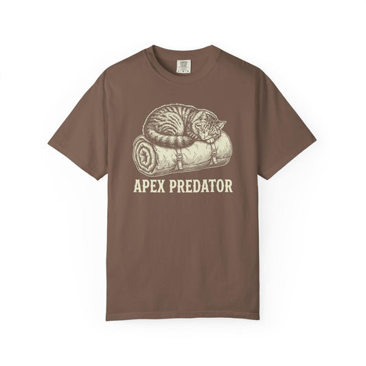 Apex Predator the Cat T-Shirt In Espresso / S Lightweight adventure tee for outdoor lovers Perfect for hiking camping or road trips Made from soft breathable cotton for all-day comfort Ideal for nature lovers and adventurers FAYO Threads outdoor apparel remember Fun Awaits You Outside