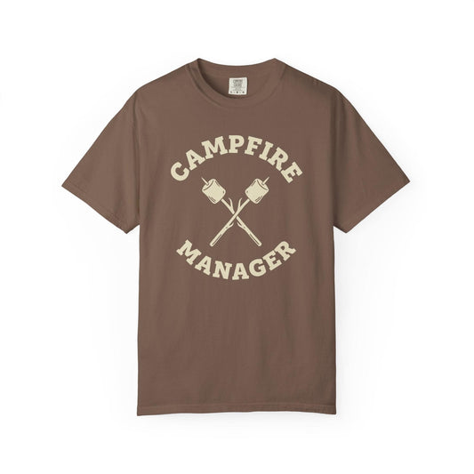 Campfire Manager T-Shirt In Espresso / S Lightweight adventure tee for outdoor lovers Perfect for hiking camping or road trips Made from soft breathable cotton for all-day comfort Ideal for nature lovers and adventurers FAYO Threads outdoor apparel remember Fun Awaits You Outside