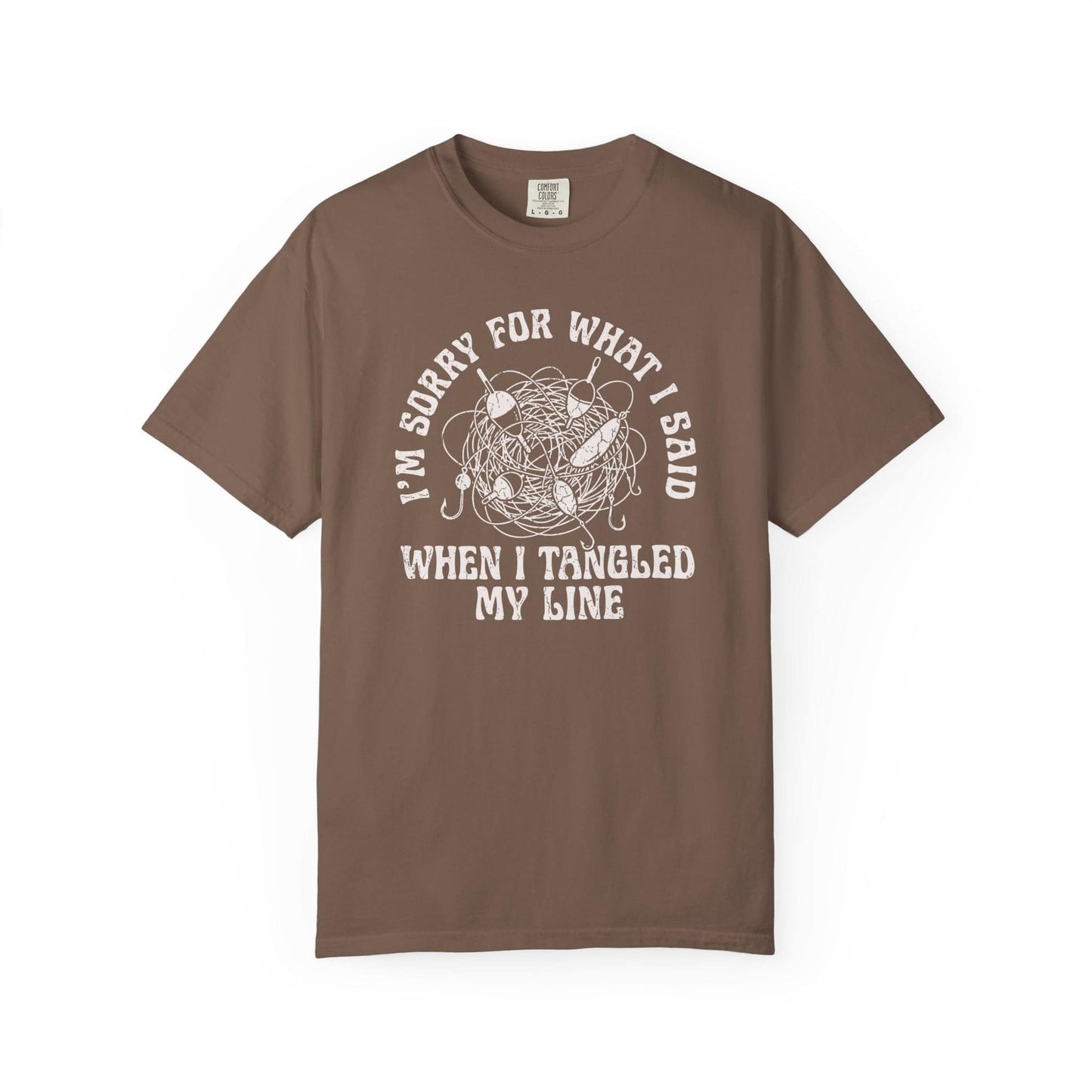 Sorry What I Said Line Tangled T-Shirt In Espresso / S Lightweight adventure tee for outdoor lovers Perfect for hiking camping or road trips Made from soft breathable cotton for all-day comfort Ideal for nature lovers and adventurers FAYO Threads outdoor apparel remember Fun Awaits You Outside
