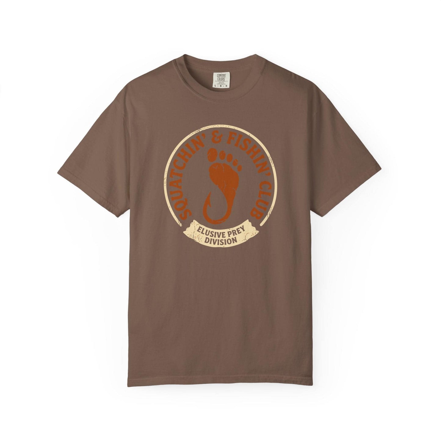 Squatchin' & Fishin' Club T-Shirt In Espresso / S Lightweight adventure tee for outdoor lovers Perfect for hiking camping or road trips Made from soft breathable cotton for all-day comfort Ideal for nature lovers and adventurers FAYO Threads outdoor apparel remember Fun Awaits You Outside
