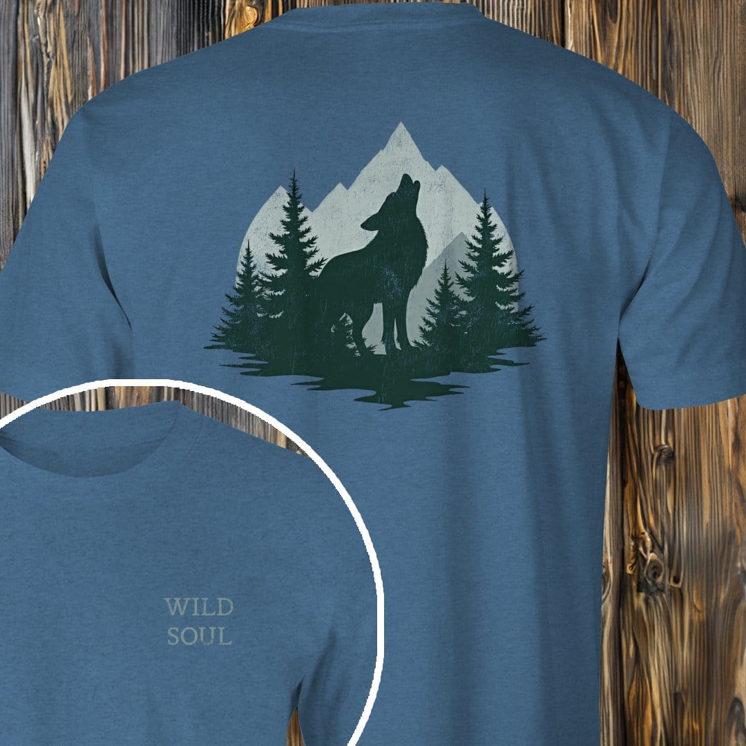 MyDesigns T-Shirt Heather Indigo / S Distressed Howling Wolf T-Shirt