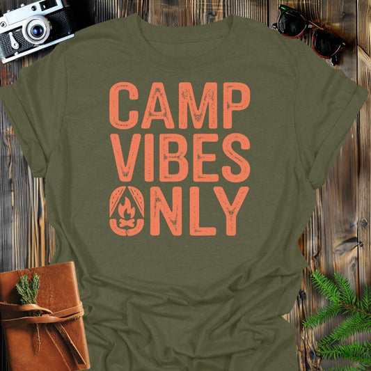 Camp Vibes T-Shirt In Military Green / S Lightweight adventure tee for outdoor lovers Perfect for hiking camping or road trips Made from soft breathable cotton for all-day comfort Ideal for nature lovers and adventurers FAYO Threads outdoor apparel remember Fun Awaits You Outside