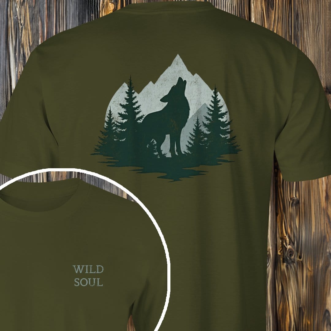 MyDesigns T-Shirt Military Green / S Distressed Howling Wolf T-Shirt