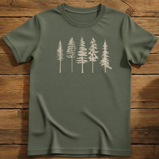 Forest Line T-Shirt In Military Green / S Lightweight adventure tee for outdoor lovers Perfect for hiking camping or road trips Made from soft breathable cotton for all-day comfort Ideal for nature lovers and adventurers FAYO Threads outdoor apparel remember Fun Awaits You Outside