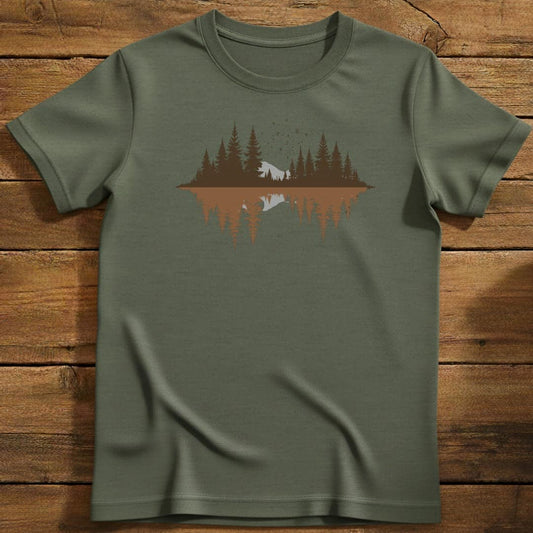 Forest Shadows T-Shirt In Military Green / S Lightweight adventure tee for outdoor lovers Perfect for hiking camping or road trips Made from soft breathable cotton for all-day comfort Ideal for nature lovers and adventurers FAYO Threads outdoor apparel remember Fun Awaits You Outside