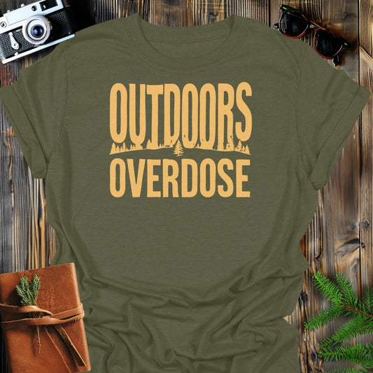 Outdoors Overdose T-Shirt In Military Green / S Lightweight adventure tee for outdoor lovers Perfect for hiking camping or road trips Made from soft breathable cotton for all-day comfort Ideal for nature lovers and adventurers FAYO Threads outdoor apparel remember Fun Awaits You Outside