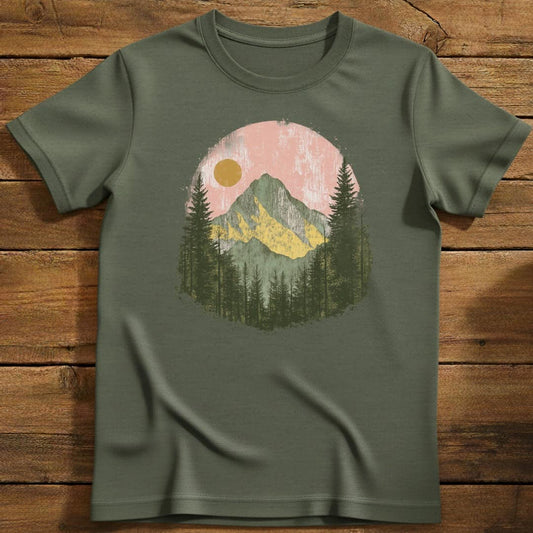 Rustic Summit T-Shirt In Military Green / S Lightweight adventure tee for outdoor lovers Perfect for hiking camping or road trips Made from soft breathable cotton for all-day comfort Ideal for nature lovers and adventurers FAYO Threads outdoor apparel remember Fun Awaits You Outside