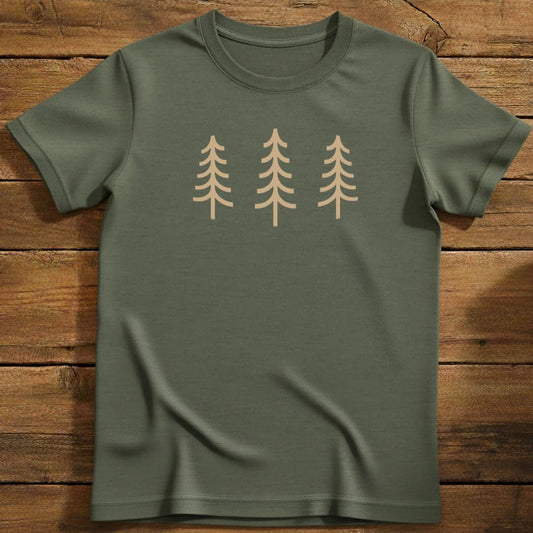 Simply Trees T-Shirt In Military Green / S Lightweight adventure tee for outdoor lovers Perfect for hiking camping or road trips Made from soft breathable cotton for all-day comfort Ideal for nature lovers and adventurers FAYO Threads outdoor apparel remember Fun Awaits You Outside