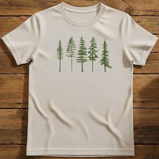 Evergreen Row T-Shirt In Natural / S Lightweight adventure tee for outdoor lovers Perfect for hiking camping or road trips Made from soft breathable cotton for all-day comfort Ideal for nature lovers and adventurers FAYO Threads outdoor apparel remember Fun Awaits You Outside