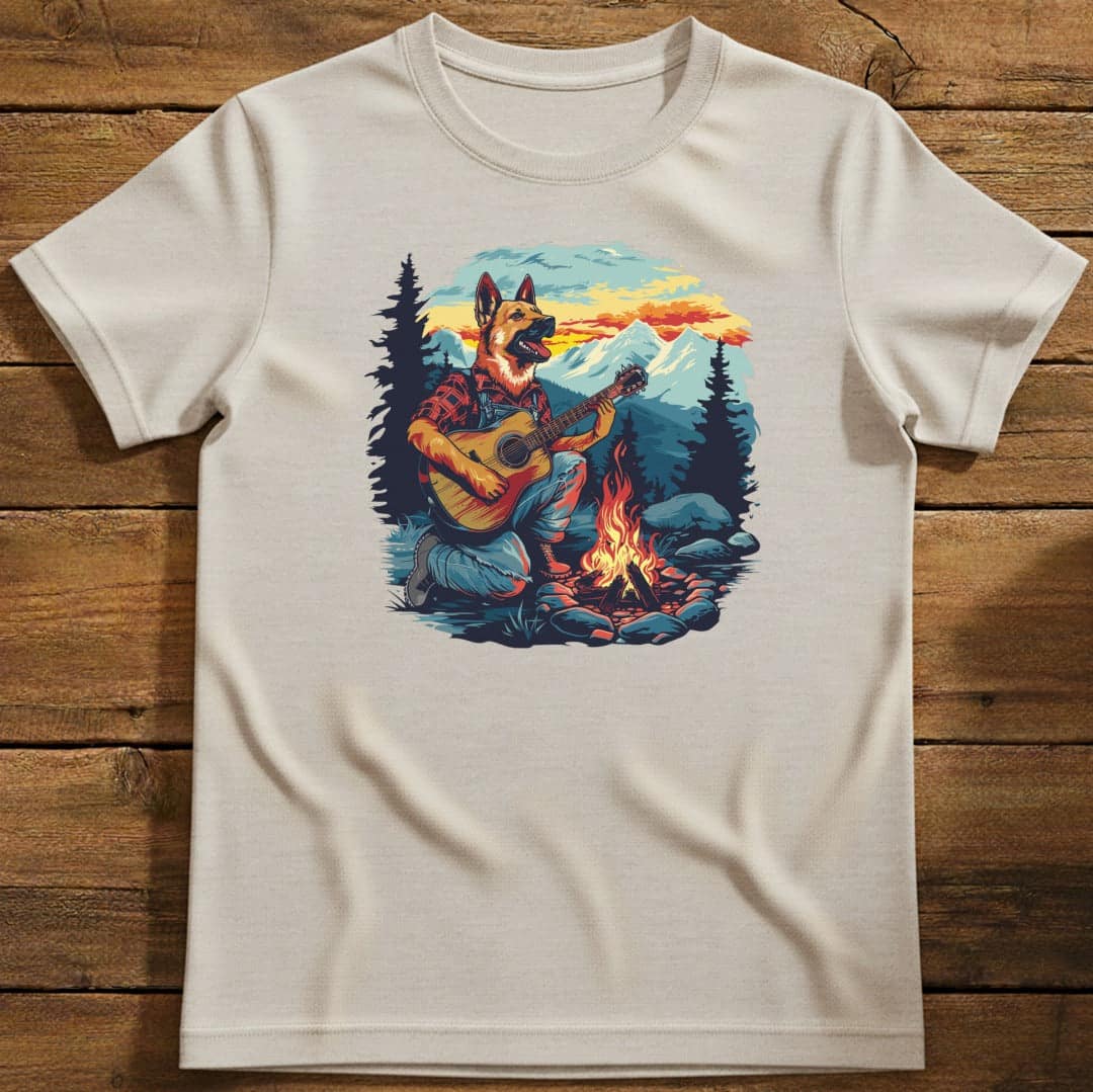 German Shepherd Mountain Jam T-Shirt In Natural / S Lightweight adventure tee for outdoor lovers Perfect for hiking camping or road trips Made from soft breathable cotton for all-day comfort Ideal for nature lovers and adventurers FAYO Threads outdoor apparel remember Fun Awaits You Outside
