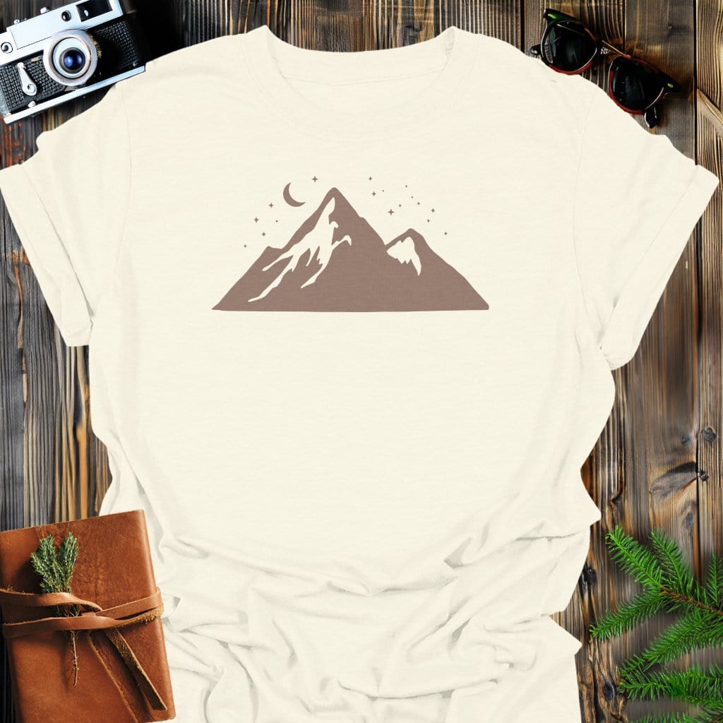Midnight Peaks T-Shirt In Natural / S Lightweight adventure tee for outdoor lovers Perfect for hiking camping or road trips Made from soft breathable cotton for all-day comfort Ideal for nature lovers and adventurers FAYO Threads outdoor apparel remember Fun Awaits You Outside