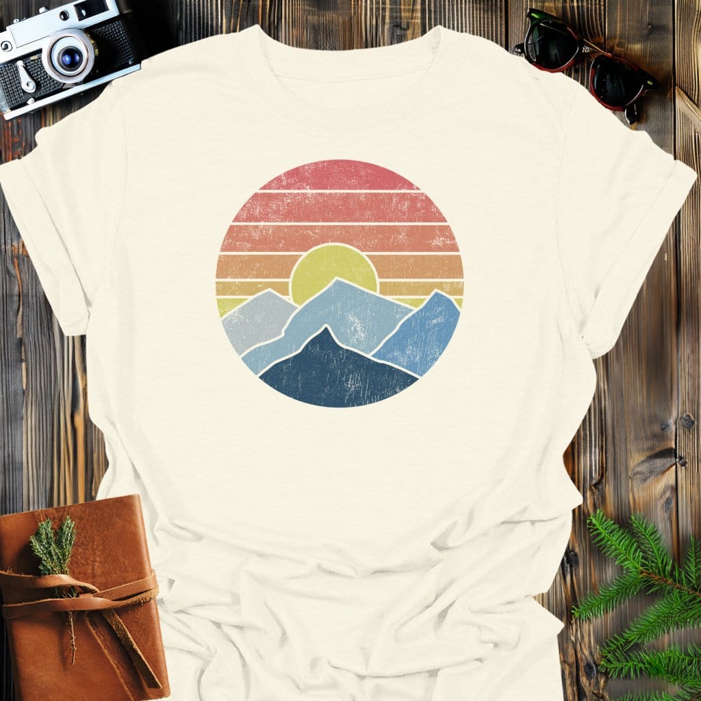 Retro Peaks T-Shirt In Natural / S Lightweight adventure tee for outdoor lovers Perfect for hiking camping or road trips Made from soft breathable cotton for all-day comfort Ideal for nature lovers and adventurers FAYO Threads outdoor apparel remember Fun Awaits You Outside