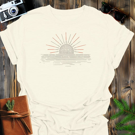 Solar Horizon T-Shirt In Natural / S Lightweight adventure tee for outdoor lovers Perfect for hiking camping or road trips Made from soft breathable cotton for all-day comfort Ideal for nature lovers and adventurers FAYO Threads outdoor apparel remember Fun Awaits You Outside