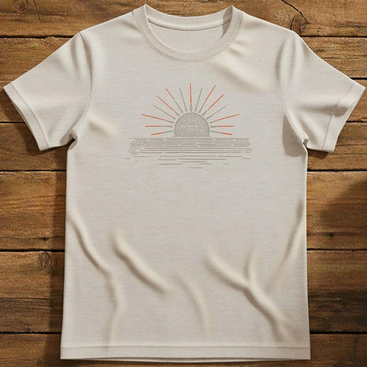Solar Horizon T-Shirt In Natural / S Lightweight adventure tee for outdoor lovers Perfect for hiking camping or road trips Made from soft breathable cotton for all-day comfort Ideal for nature lovers and adventurers FAYO Threads outdoor apparel remember Fun Awaits You Outside