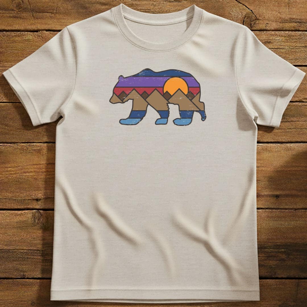 Sunset Bear T-Shirt In Natural / S Lightweight adventure tee for outdoor lovers Perfect for hiking camping or road trips Made from soft breathable cotton for all-day comfort Ideal for nature lovers and adventurers FAYO Threads outdoor apparel remember Fun Awaits You Outside