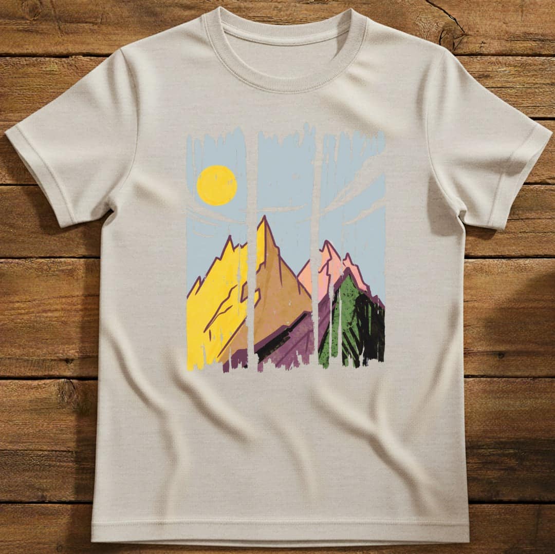 Sunset Peaks T-Shirt In Natural / S Lightweight adventure tee for outdoor lovers Perfect for hiking camping or road trips Made from soft breathable cotton for all-day comfort Ideal for nature lovers and adventurers FAYO Threads outdoor apparel remember Fun Awaits You Outside