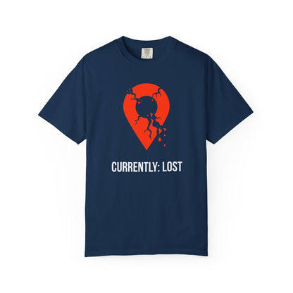 Currently Lost T-Shirt In Navy / S Lightweight adventure tee for outdoor lovers Perfect for hiking camping or road trips Made from soft breathable cotton for all-day comfort Ideal for nature lovers and adventurers FAYO Threads outdoor apparel remember Fun Awaits You Outside