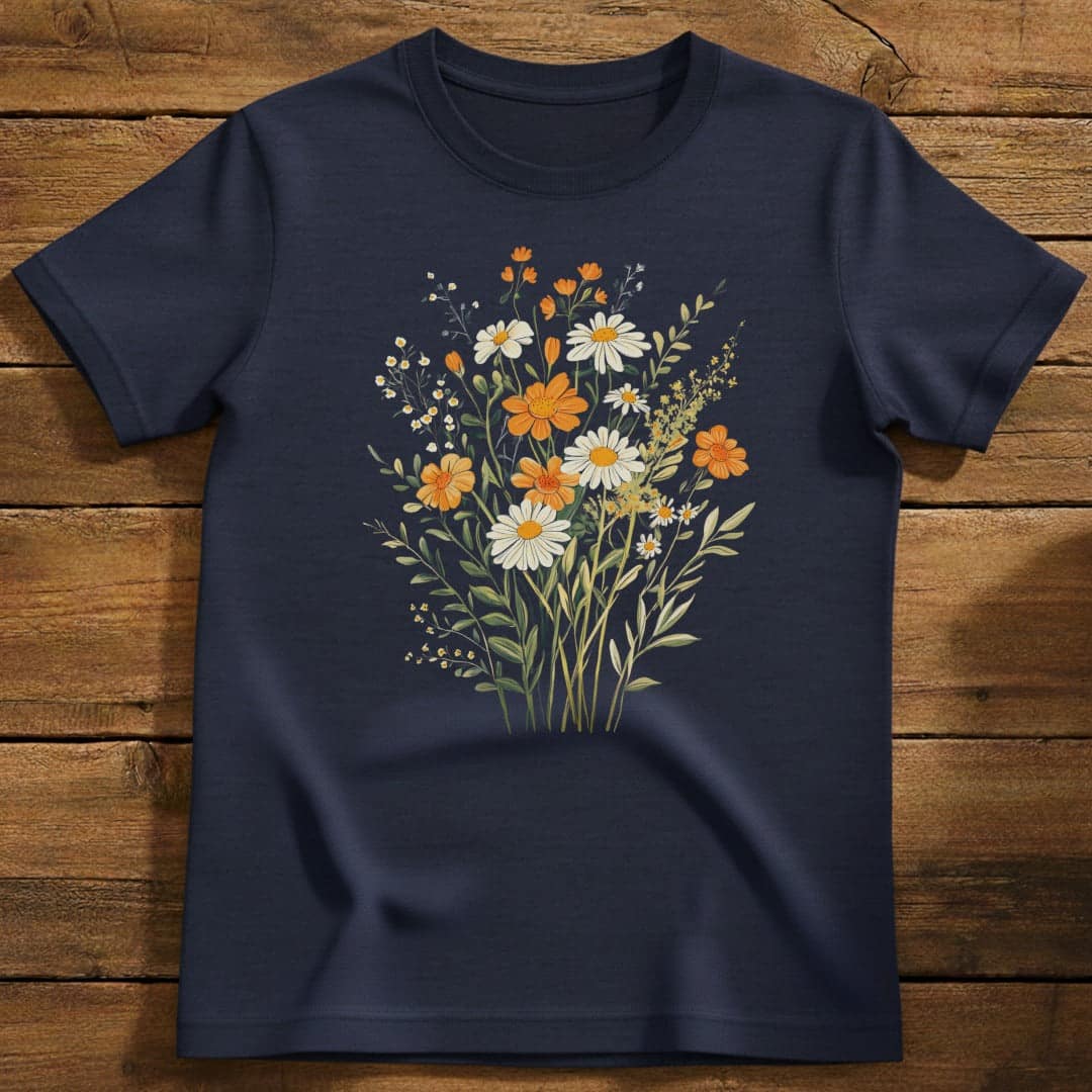 Daisy Dreams T-Shirt In Navy / S Lightweight adventure tee for outdoor lovers Perfect for hiking camping or road trips Made from soft breathable cotton for all-day comfort Ideal for nature lovers and adventurers FAYO Threads outdoor apparel remember Fun Awaits You Outside