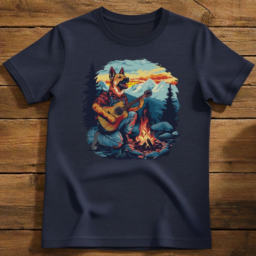 German Shepherd Mountain Jam T-Shirt In Navy / S Lightweight adventure tee for outdoor lovers Perfect for hiking camping or road trips Made from soft breathable cotton for all-day comfort Ideal for nature lovers and adventurers FAYO Threads outdoor apparel remember Fun Awaits You Outside