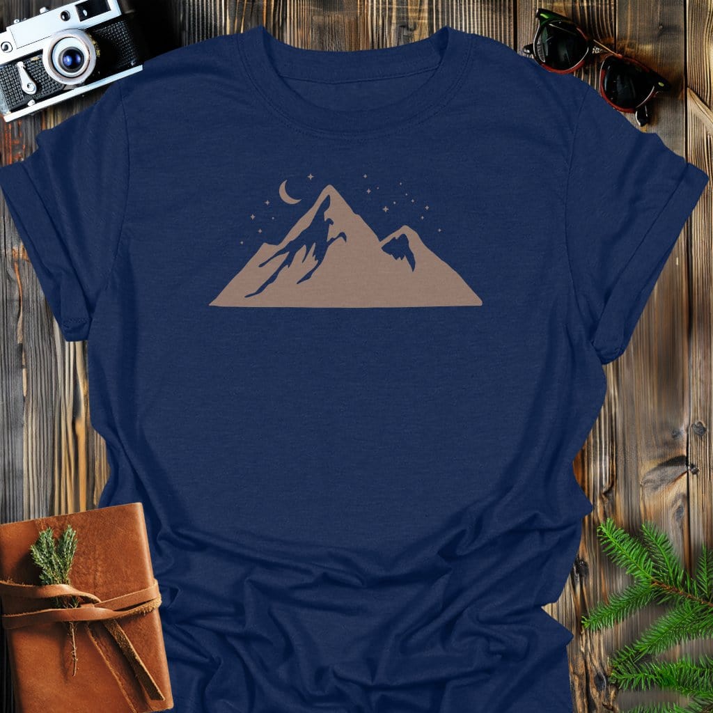Midnight Peaks T-Shirt In Navy / S Lightweight adventure tee for outdoor lovers Perfect for hiking camping or road trips Made from soft breathable cotton for all-day comfort Ideal for nature lovers and adventurers FAYO Threads outdoor apparel remember Fun Awaits You Outside