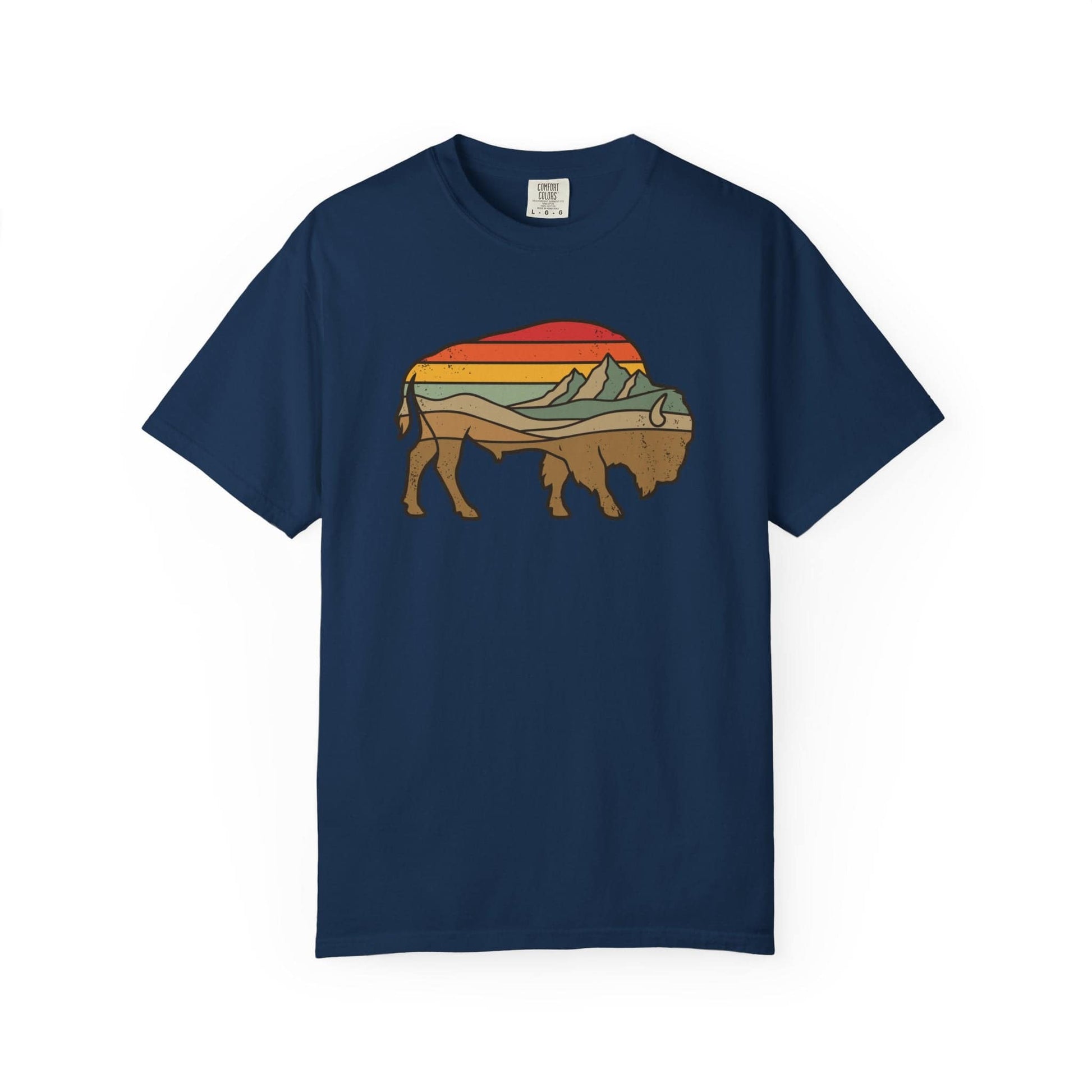 Retro Buffalo T-Shirt In Navy / S Lightweight adventure tee for outdoor lovers Perfect for hiking camping or road trips Made from soft breathable cotton for all-day comfort Ideal for nature lovers and adventurers FAYO Threads outdoor apparel remember Fun Awaits You Outside