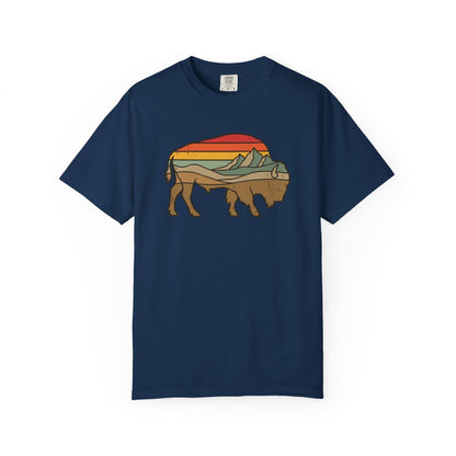 Retro Buffalo T-Shirt In Navy / S Lightweight adventure tee for outdoor lovers Perfect for hiking camping or road trips Made from soft breathable cotton for all-day comfort Ideal for nature lovers and adventurers FAYO Threads outdoor apparel remember Fun Awaits You Outside